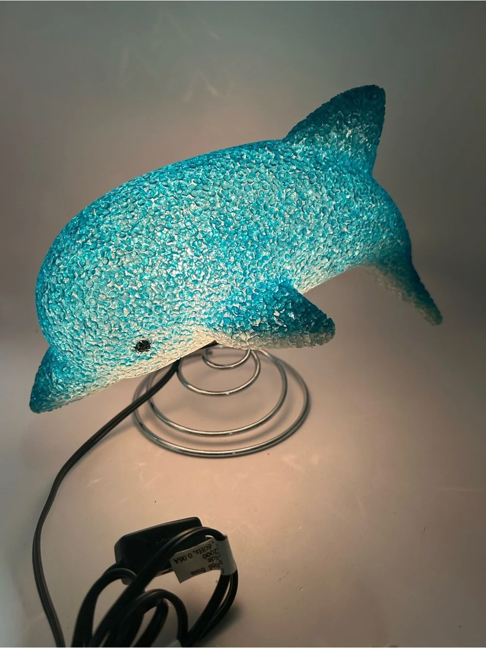 VTG 90s Melted Popcorn Blue Dolphin Night Light Or Table Lamp 11